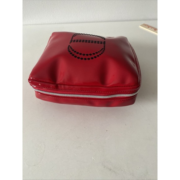 Christian Dior CD Logo Makeup Cosmetic Bag Clutch Pouch Red Black Patent Leather - Picture 4 of 12